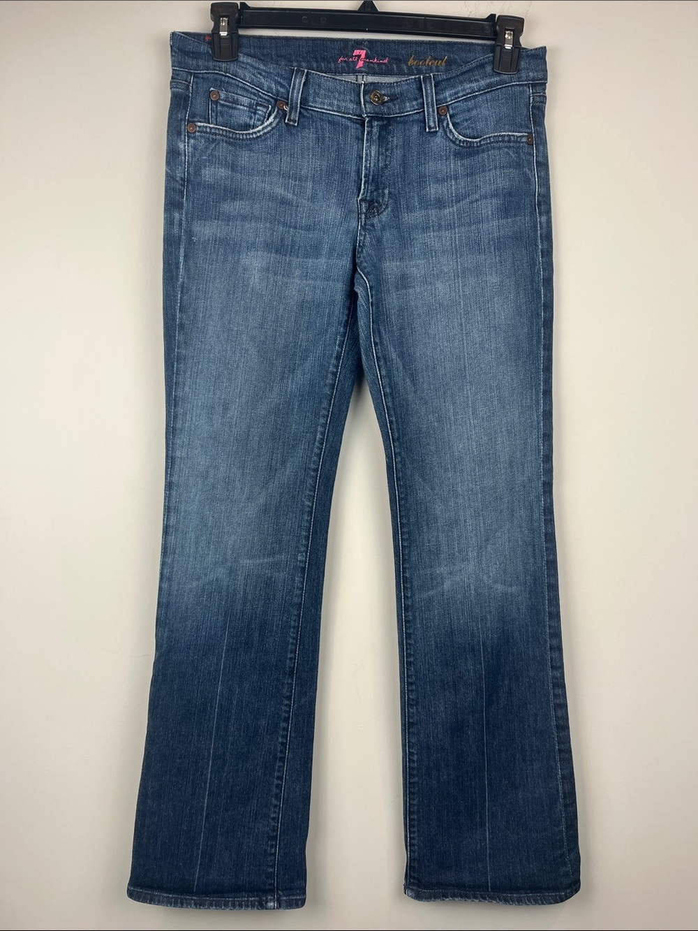 7 Seven For All Mankind Medium Blue Bootcut Jeans Pink Stitching Size 30